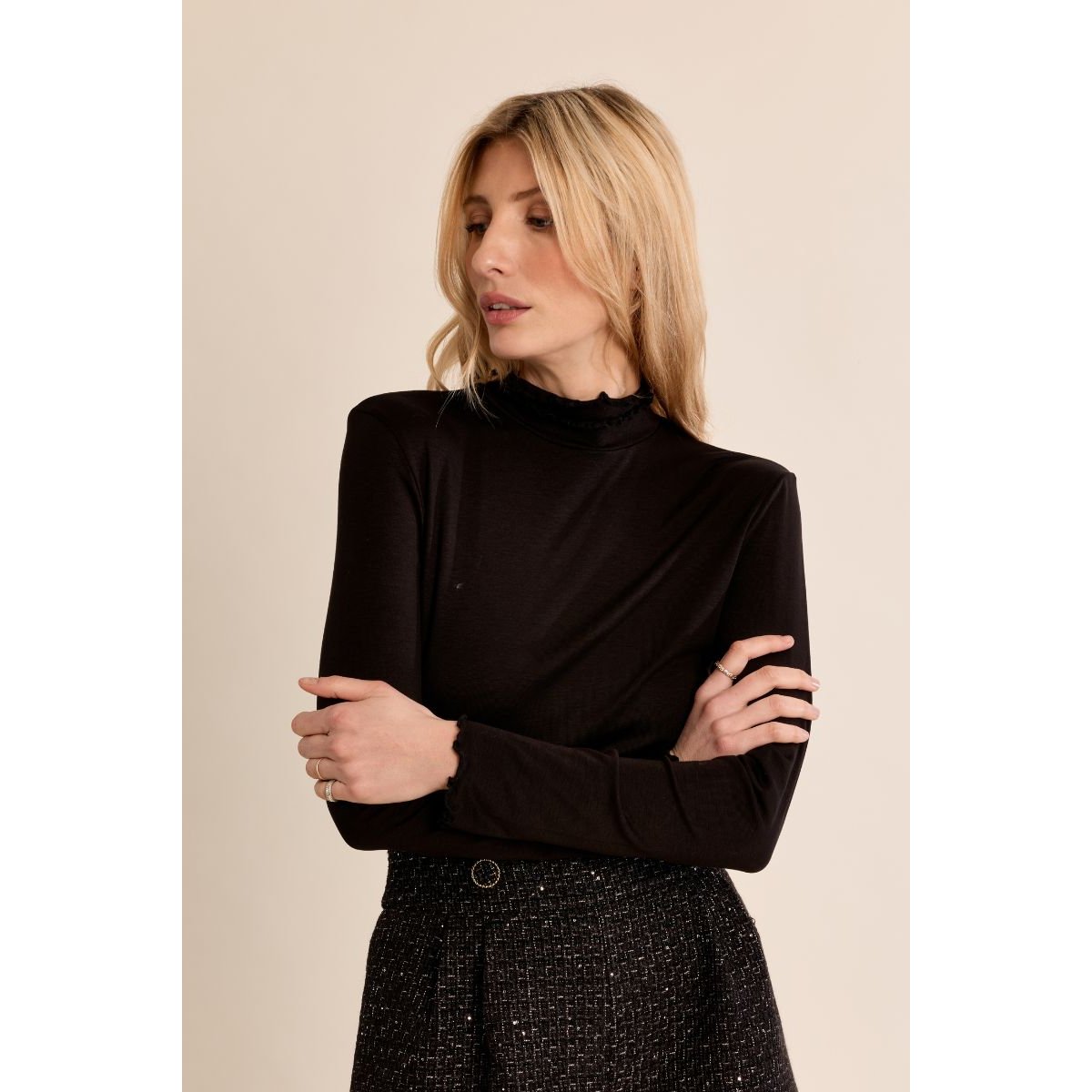Sous-pull, col festonné noir, MOLLY BRACKEN