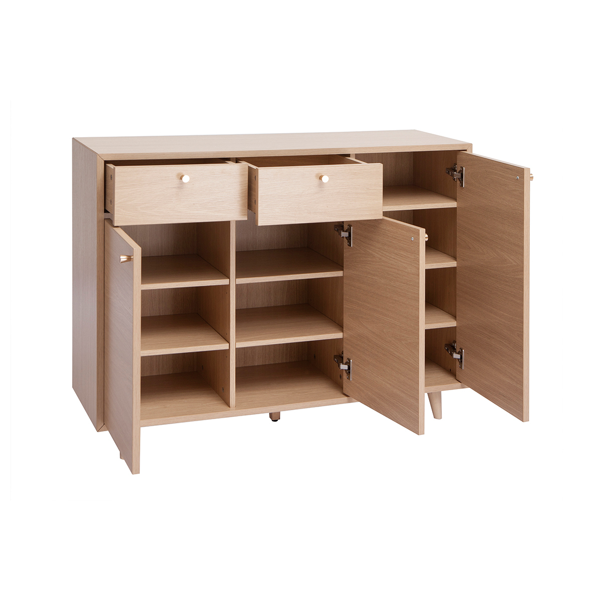 Meuble d'entrée - meuble de rangements à chaussures finition bois clair chêne et métal doré L110 cm SILVESTRE chêne clair, MILIBOO
