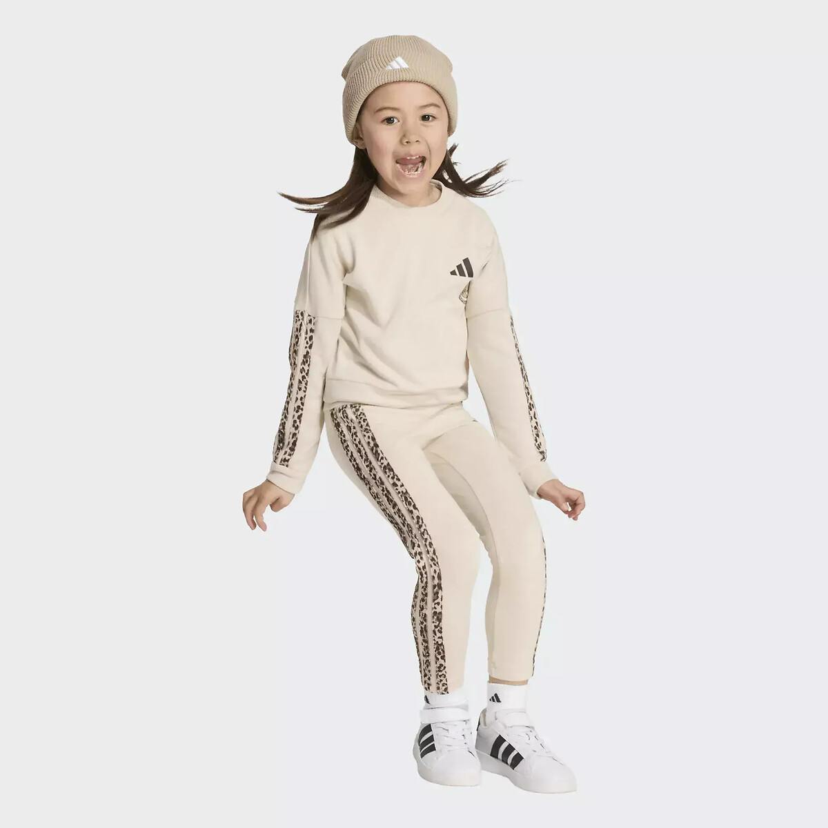 Fleece-Set mit Leopardenmuster beige, ADIDAS SPORTSWEAR
