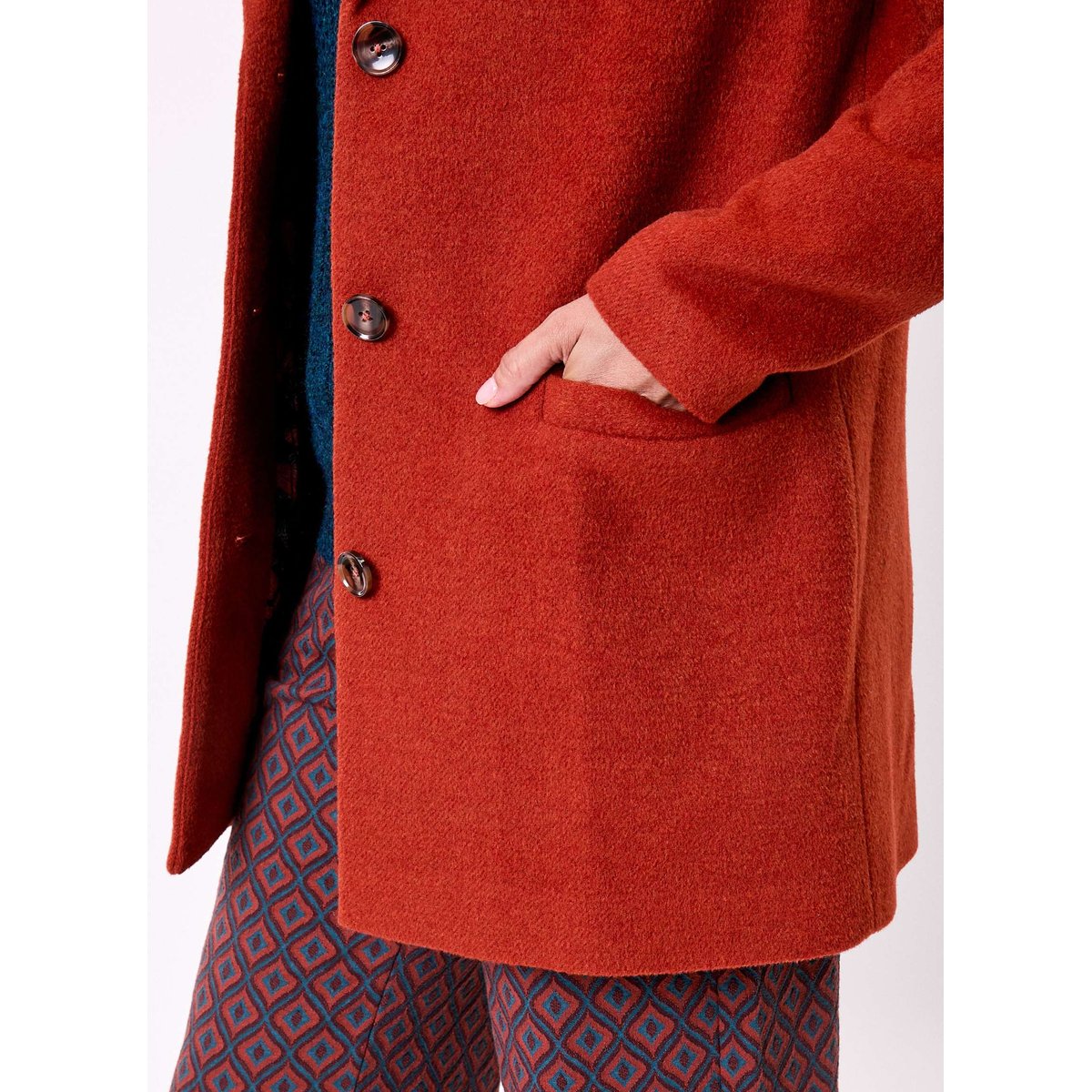 Manteau droit lainage uni AUDREY orange rouille, LA FIANCÉE