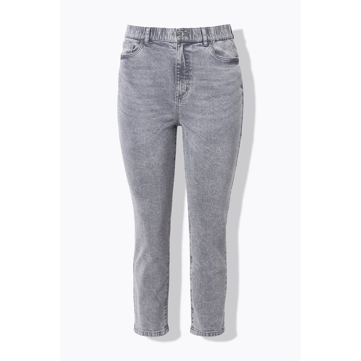 Jean mom à strass. Coupe Wide Legs 5 poches jean gris, STUDIO UNTOLD