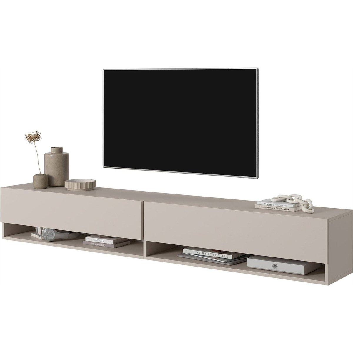 Meuble tv suspendu bois collection MIRRGO noyer, RECOLLECTION