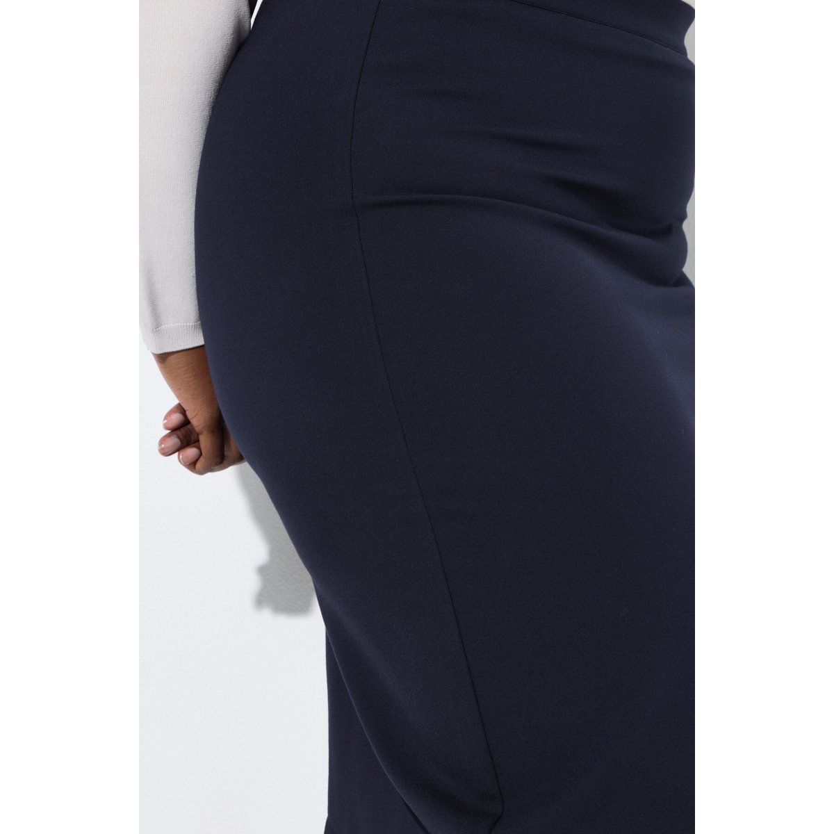 Jupe midi en maille, fente à la base bleu de minuit, ULLA POPKEN