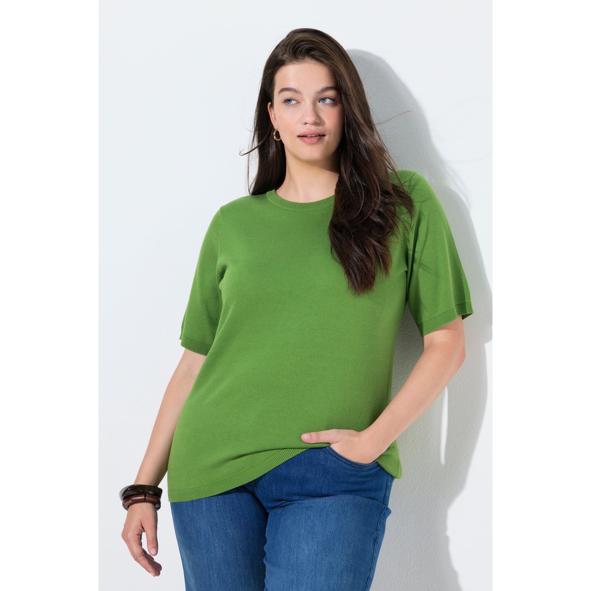 Pull twinset en coton bio vert mousse, ULLA POPKEN