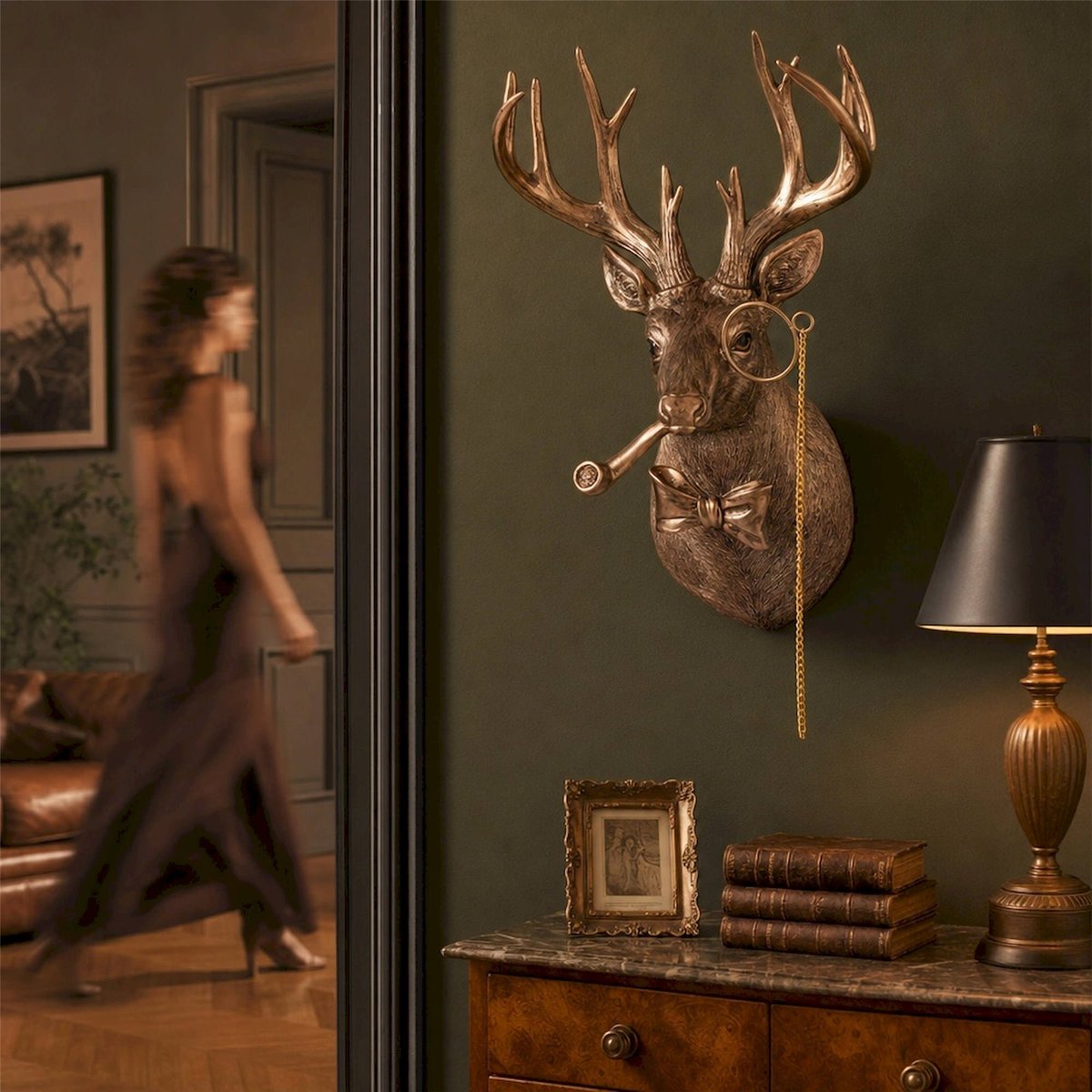 Tête de cerf murale en résine cuivre, RECOLLECTION