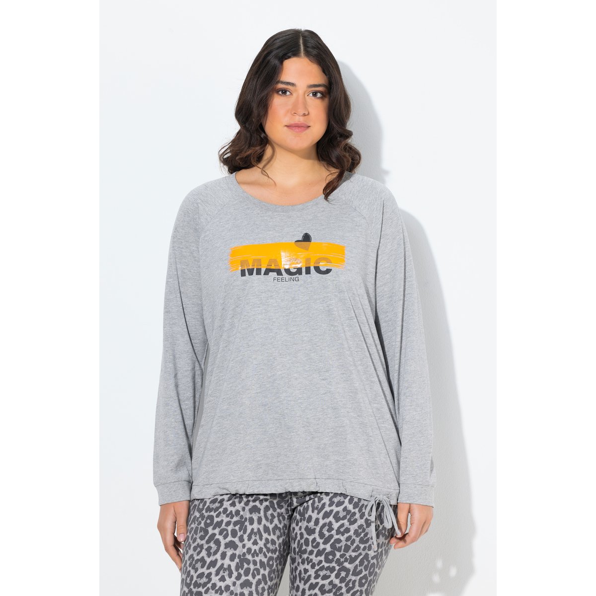 T-shirt décolleté rond et manches longues gris clair chiné, ULLA POPKEN