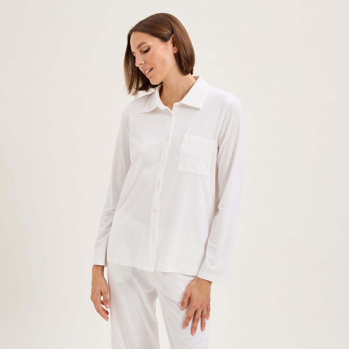 Chemise col classique en jersey LES BASIQUES ecru, LAURENCE TAVERNIER