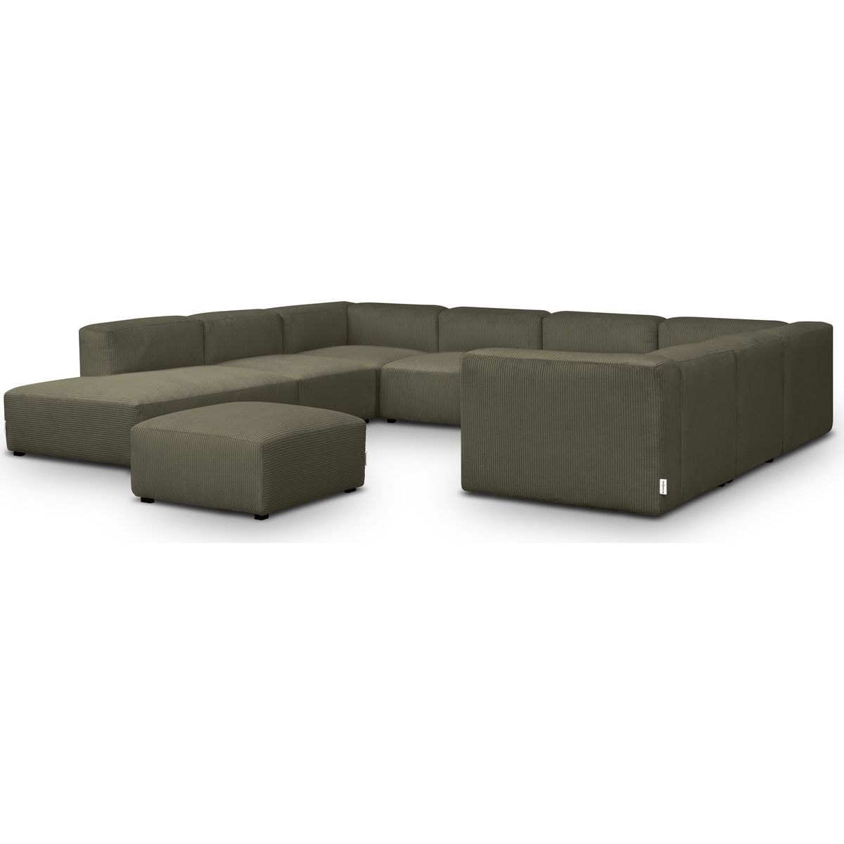 Canapé modulable panoramique 12 places ouvert à gauche en velours côtelé + pouf - MODULO vert kaki, HOMIFAB