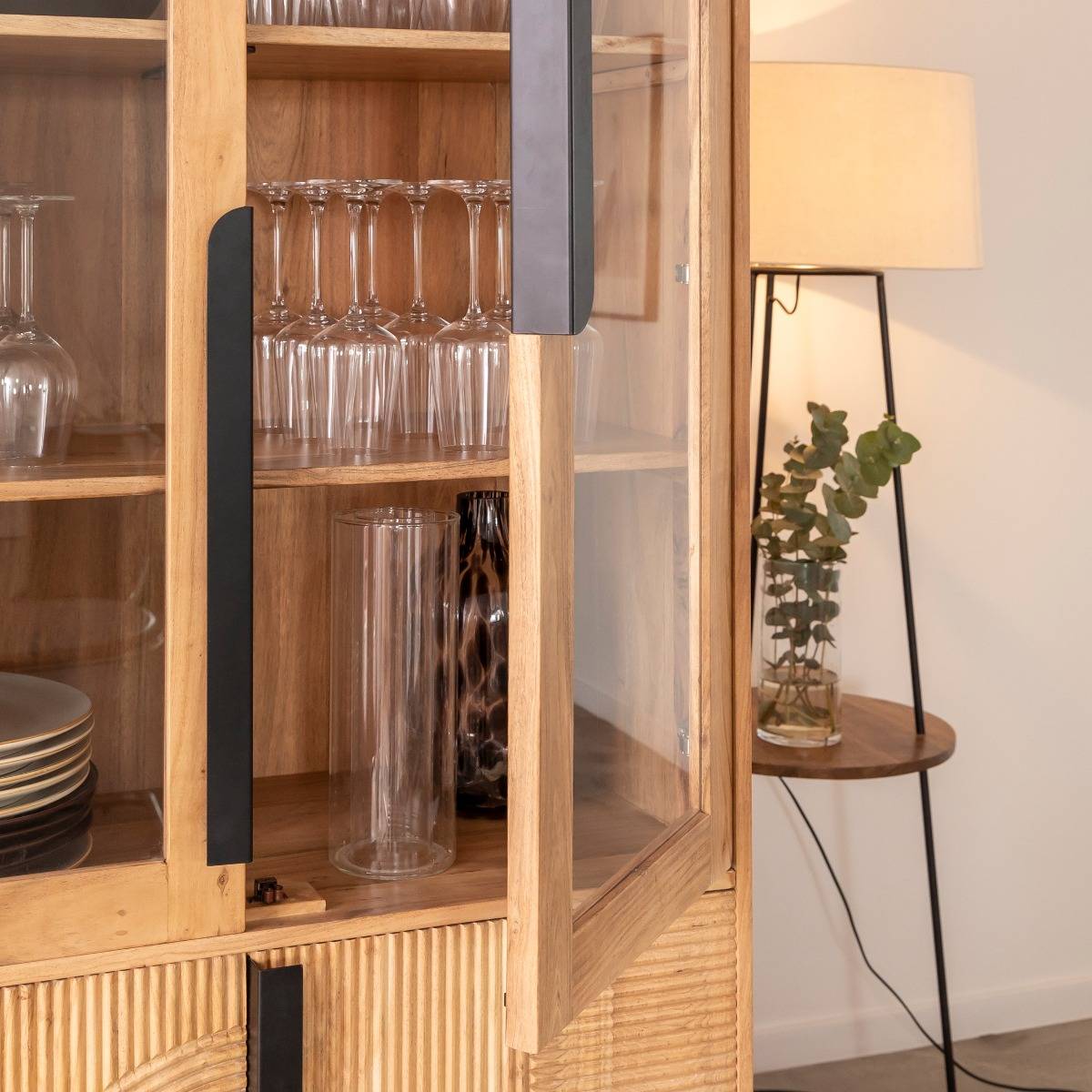 Vitrine en bois d'acacia et métal MANO bois clair, MADE IN MEUBLES