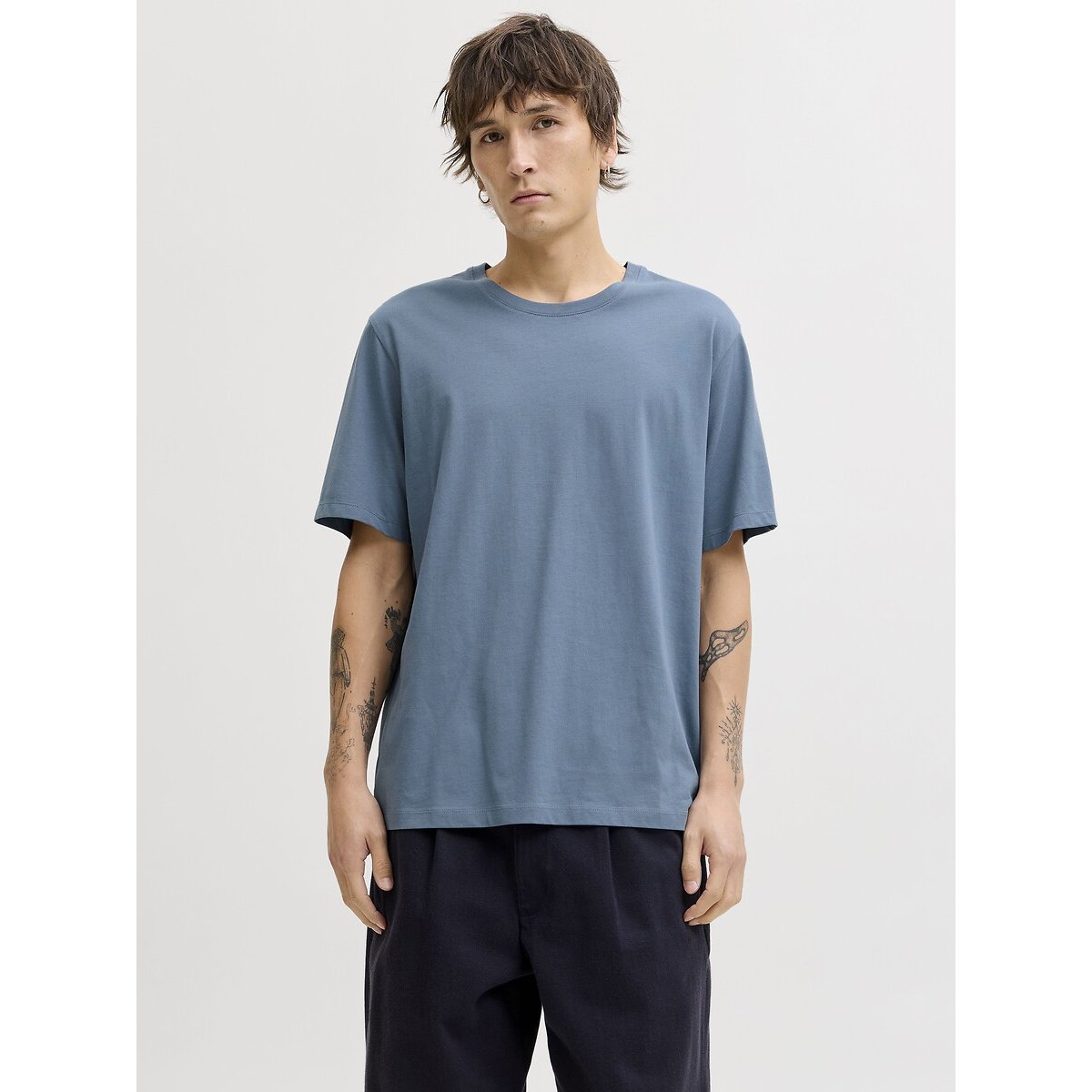 T-shirt col rond en coton bio bleu indigo, JACK & JONES
