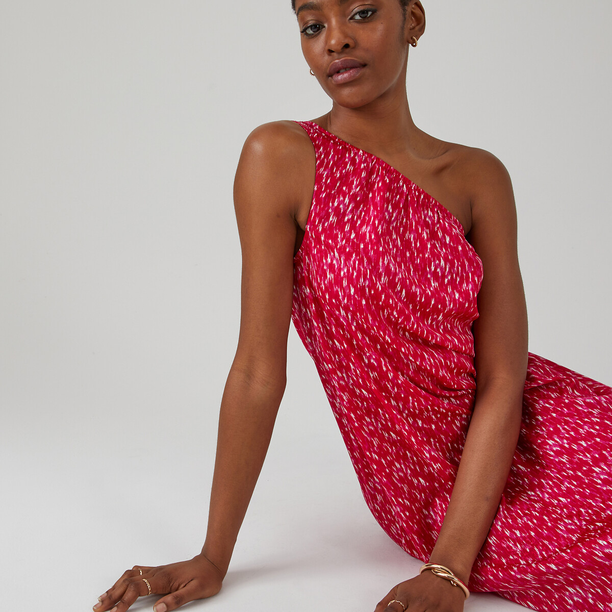 Asymmetric One Shoulder Maxi Dress pink print, LA REDOUTE COLLECTIONS