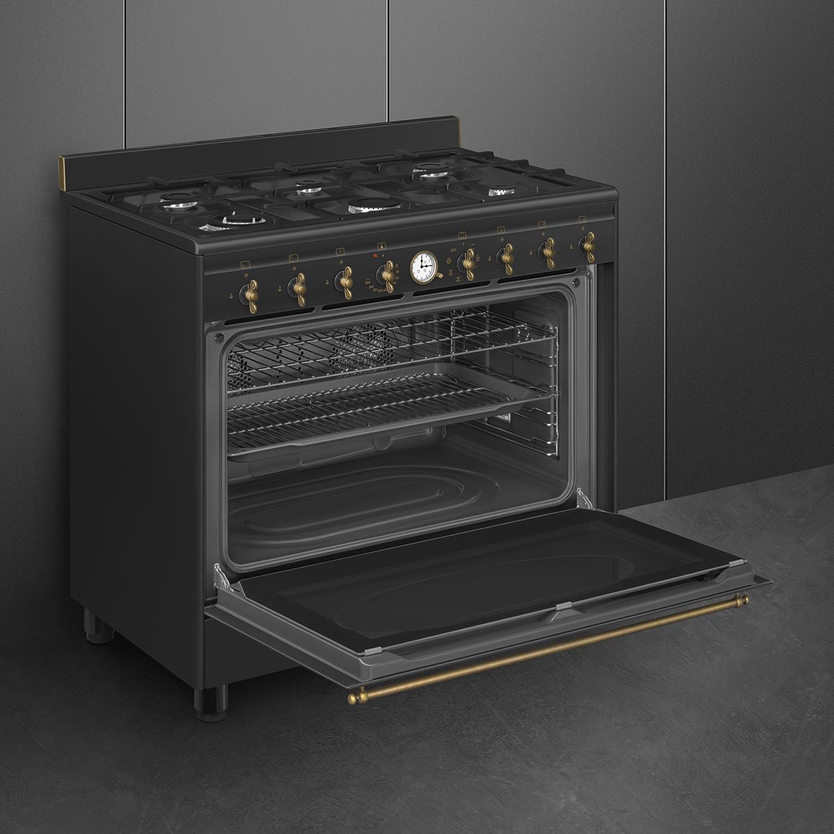 Piano de cuisson gaz 6 feux 90 cm anthracite, SMEG