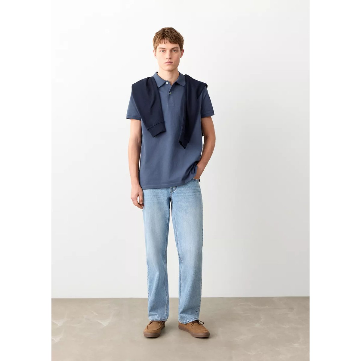 Polo coton manches courtes bleu marine, MANGO TEEN