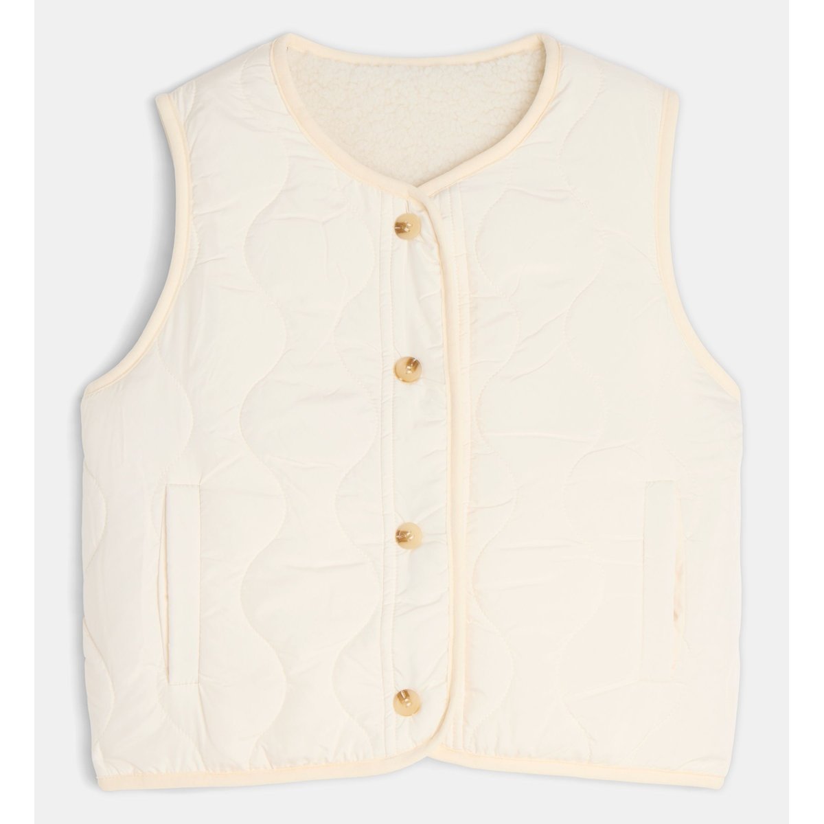 Veste sans manches toudou réversible façon sherpa écru et beige, CADET ROUSSELLE