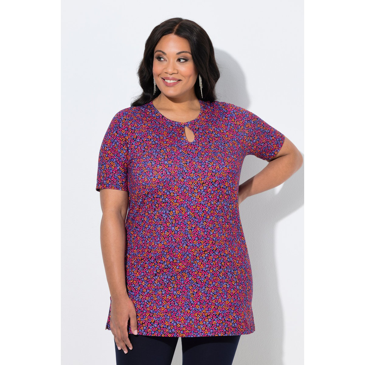 T-shirt long à motif noir, ULLA POPKEN