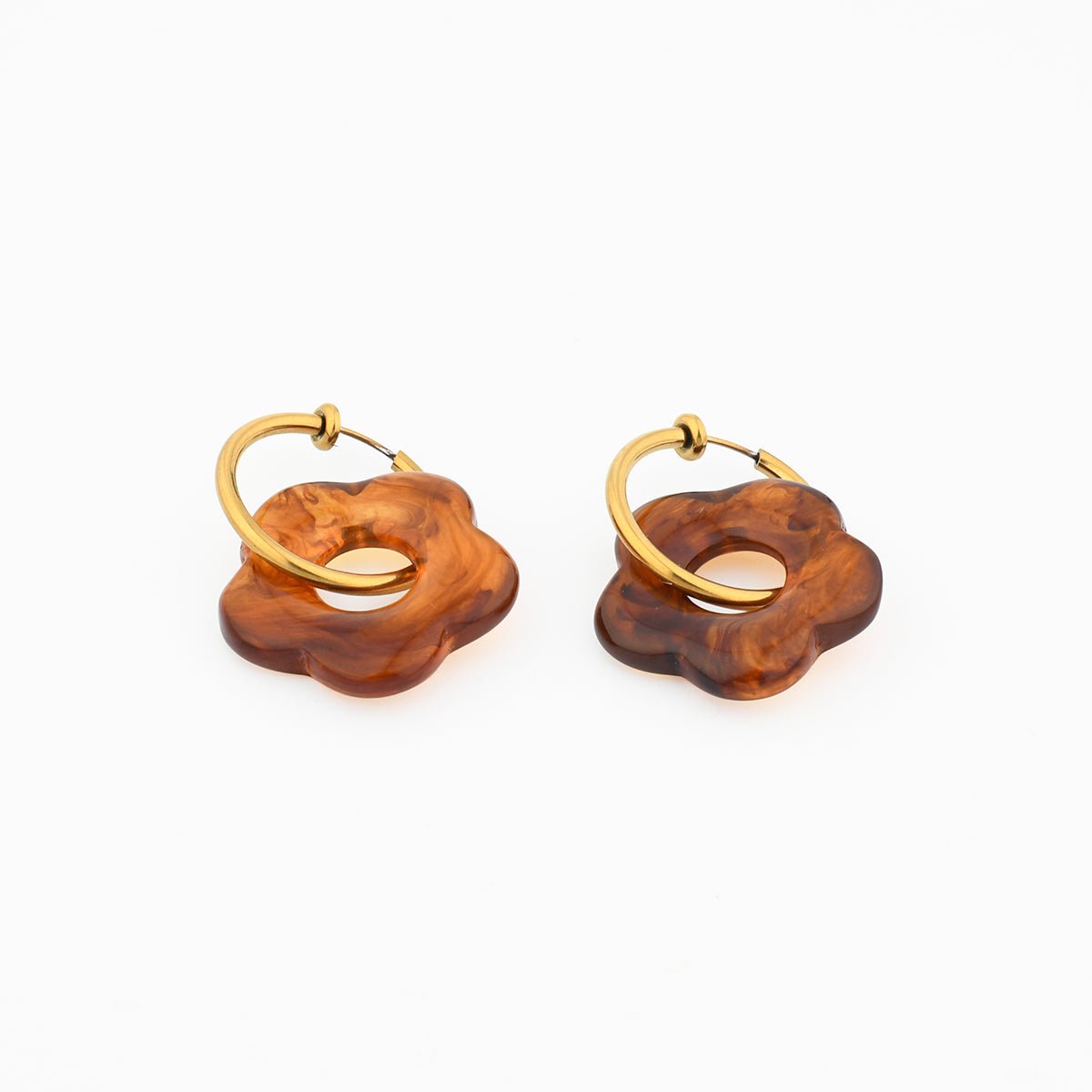 Boucles d'oreilles clips - créoles fleurs marron marron, BALABOOSTE
