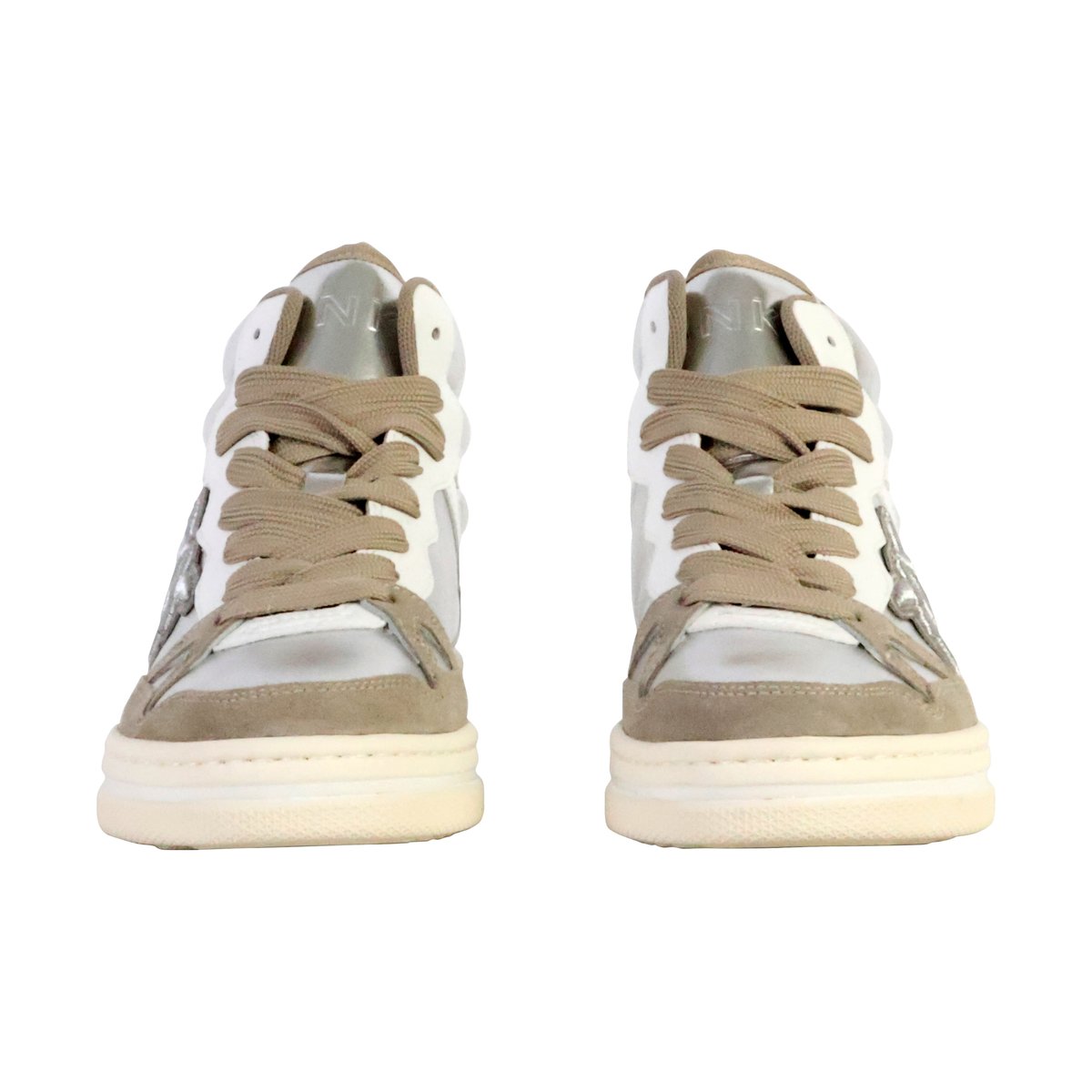 Basket Montante Cuir Mandy 02 argent blanc, PINKO