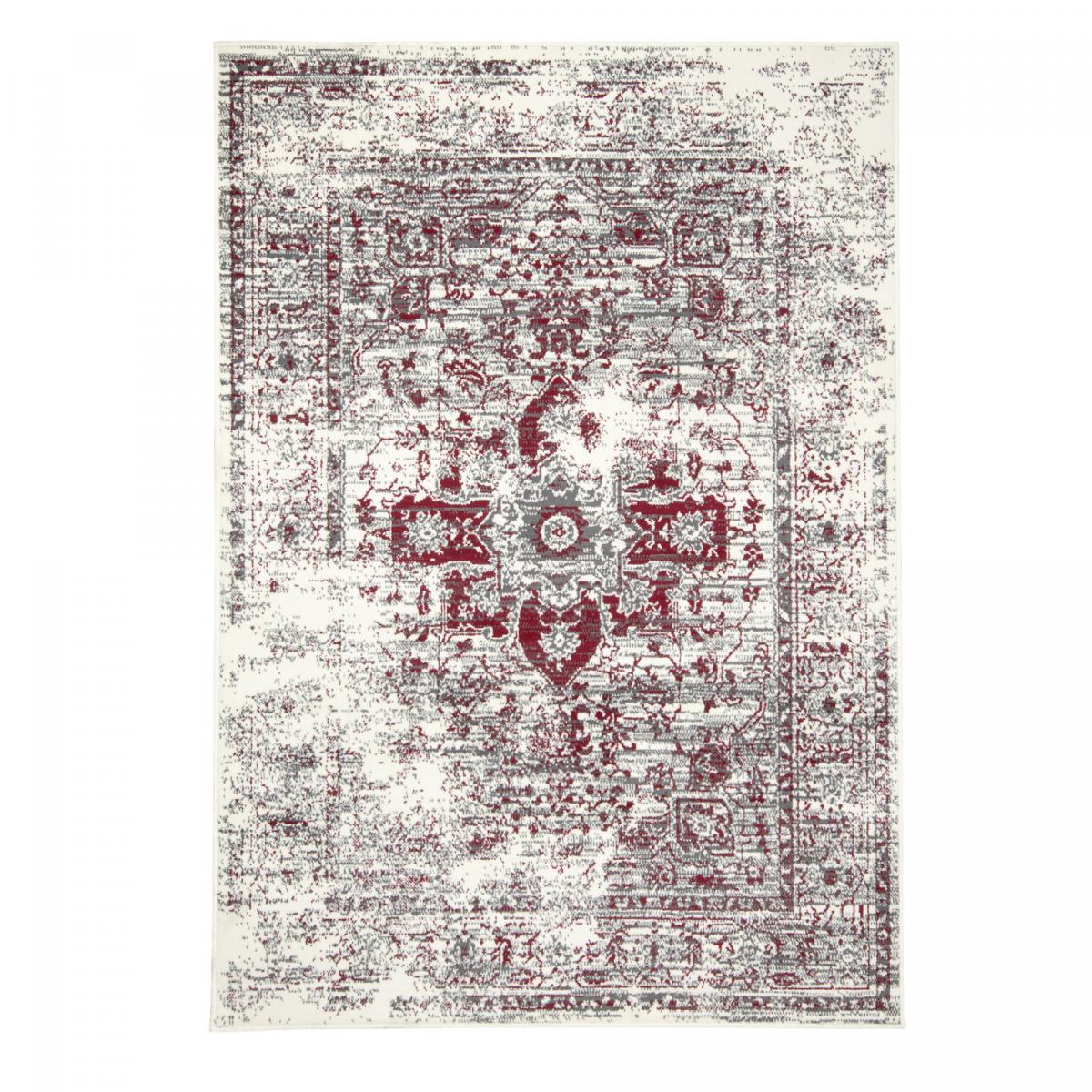 Tapis salon motif oriental vintage, ornements délicats, LYN1 VINT rouge, crème, UN AMOUR DE TAPIS
