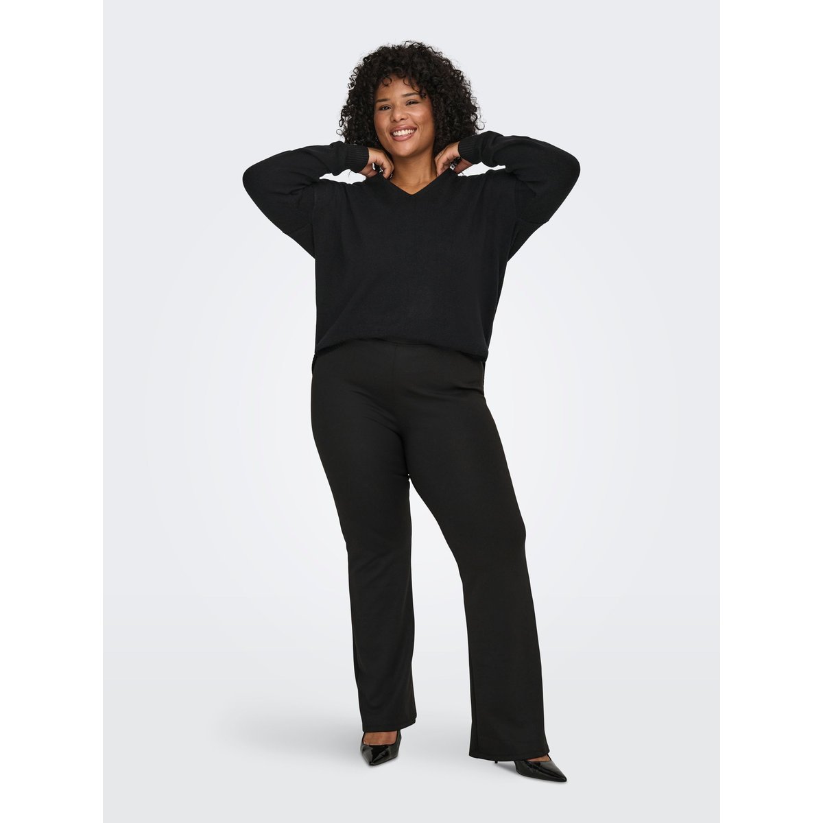Pull maille mousseuse, col V black 1, ONLY CARMAKOMA