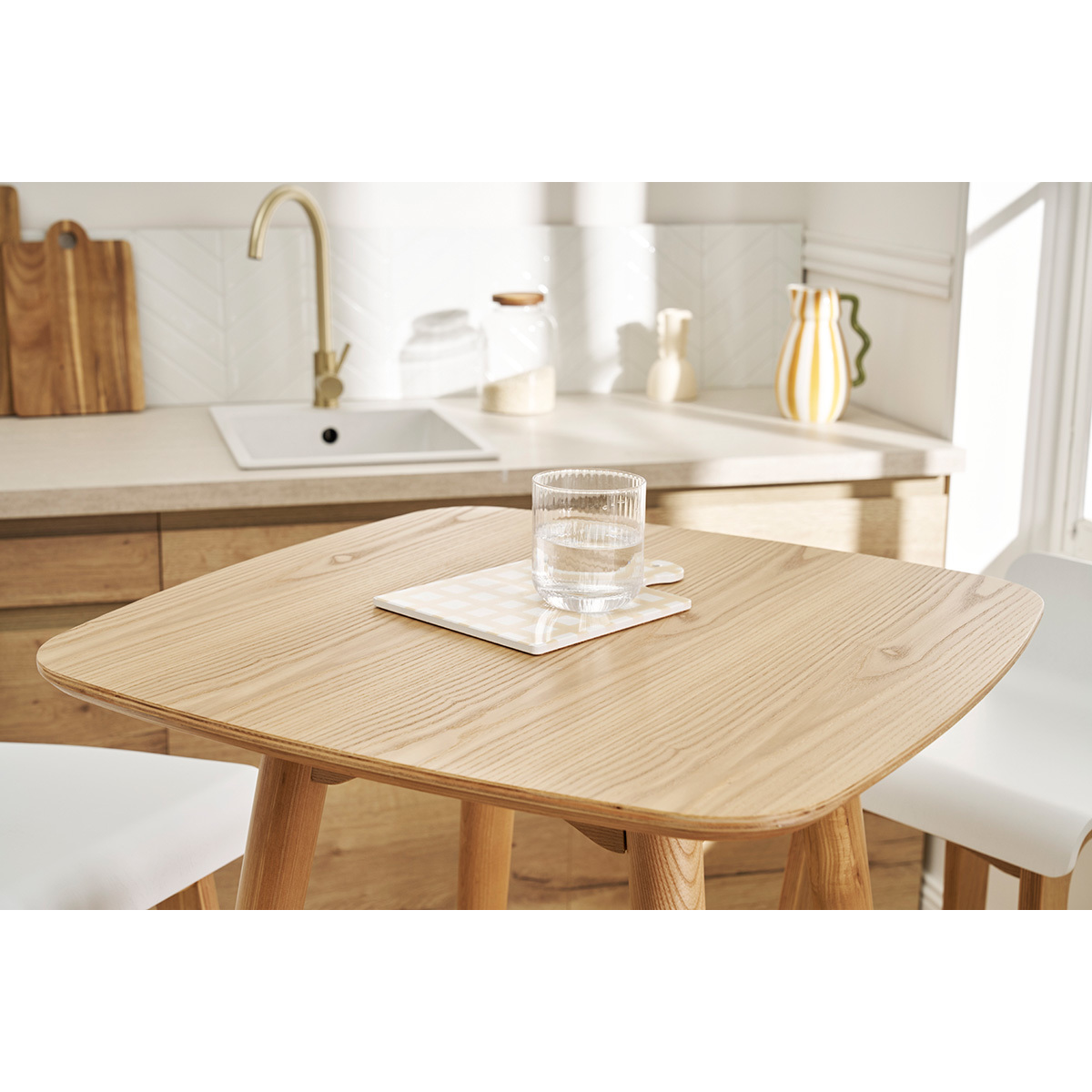 Table haute carrée frêne scandinave L60 cm BALTIK chêne clair, MILIBOO