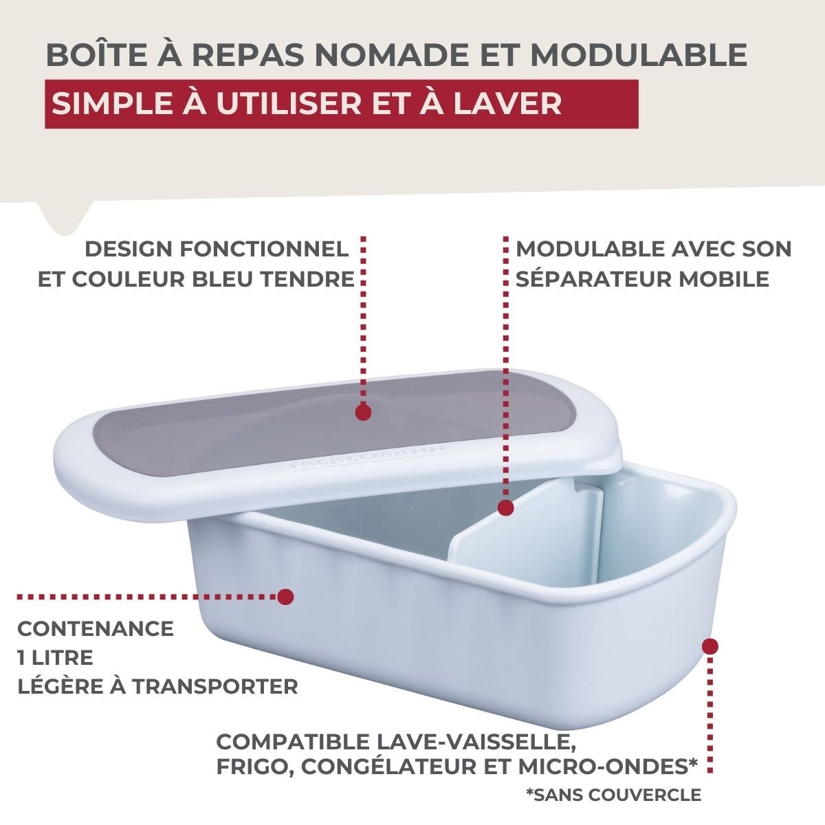 Lunchbox Bleue à compartiment réglable 1 litre sans BPA STORAGE bleu, FACKELMANN