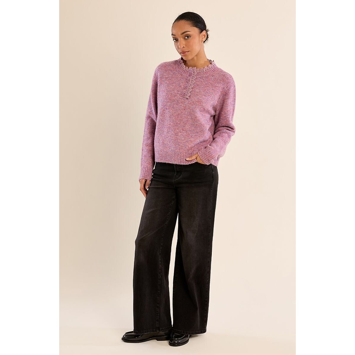 Camisola com gola redonda e botões malva, MOLLY BRACKEN