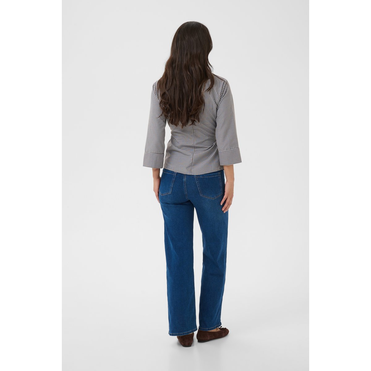 Chemise à manches longues marron bleu brown/blue check, KAFFE