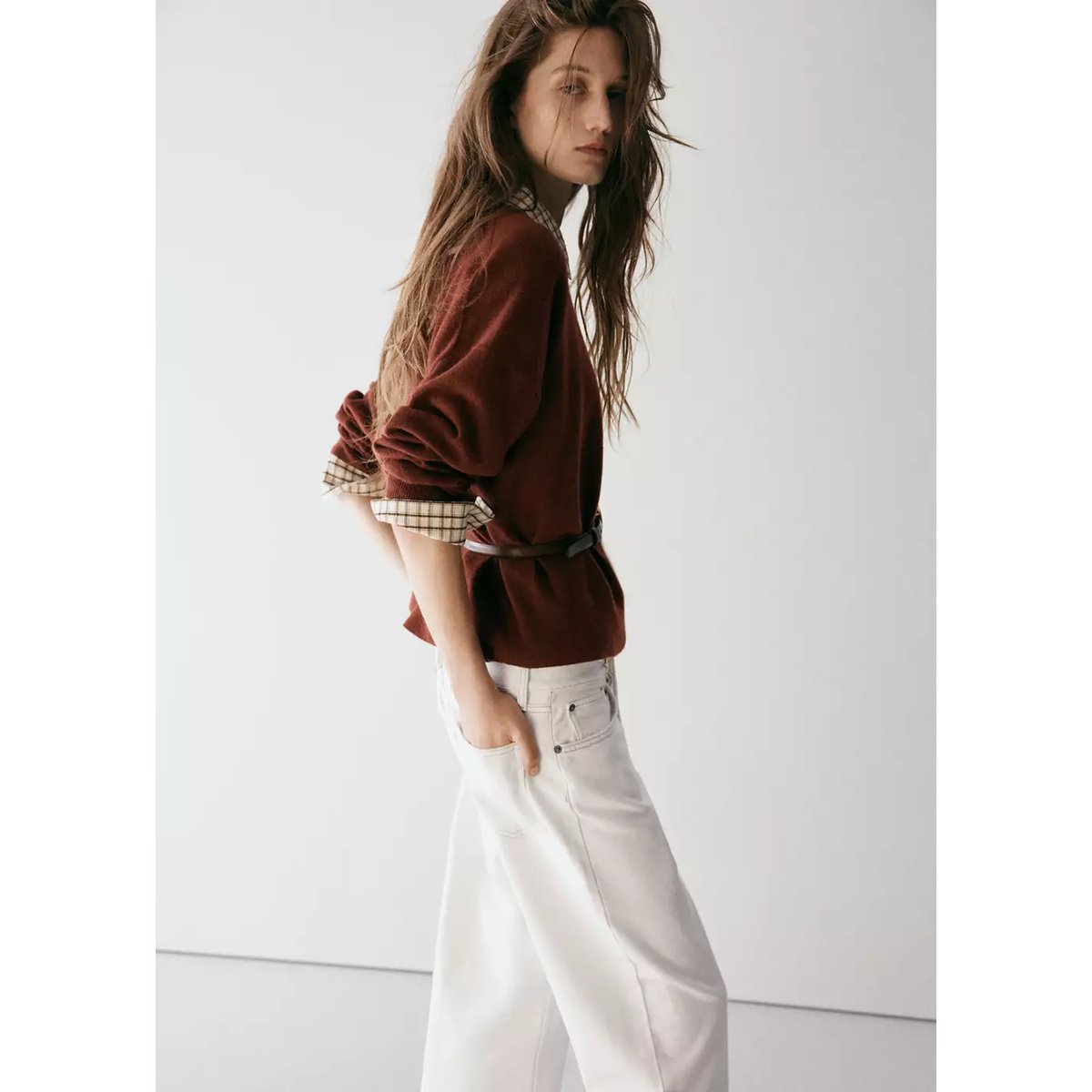 Jean droit taille basse blanc cassé, MANGO