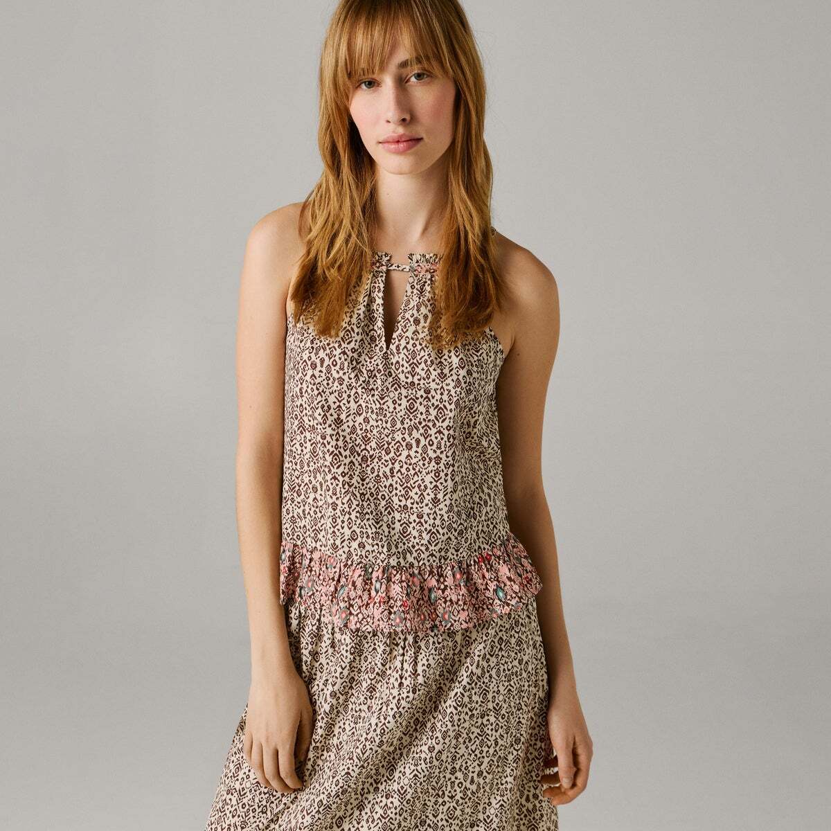 Blouse À Col Halter En Popeline brun terre, PEPE JEANS