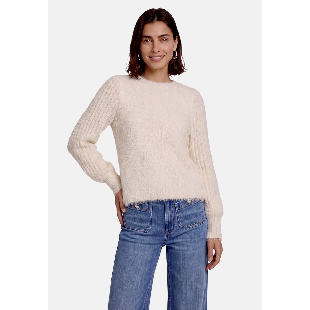 Pull-over en maille à col droit cream, ZERO