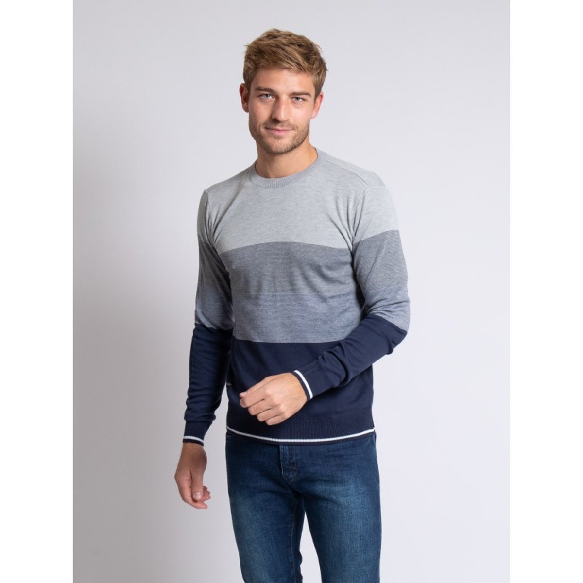 Pull Fin Col Rond Losange gris, RITCHIE