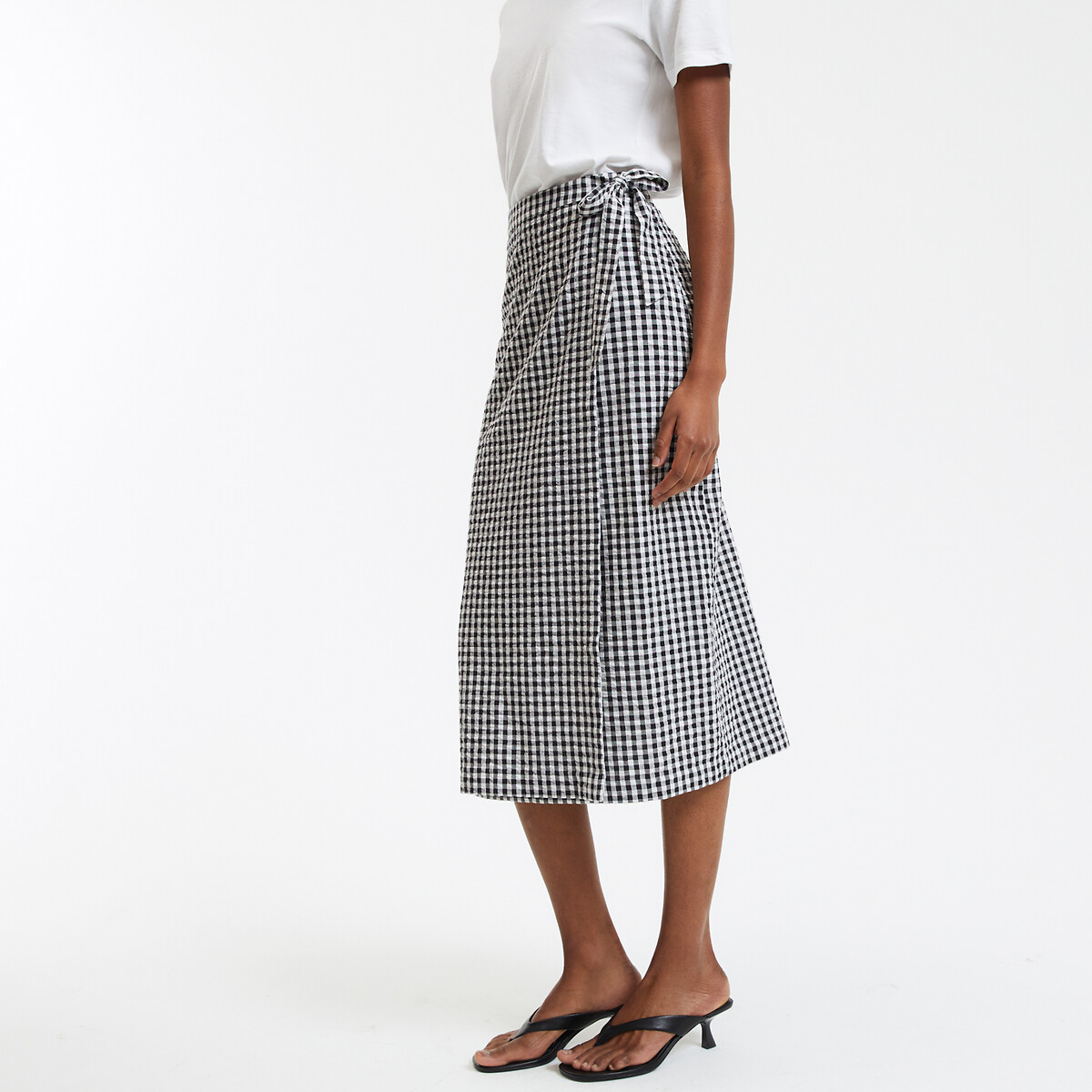 Straight Midi Wrapover Skirt in Gingham Check ochre gingham, LA REDOUTE COLLECTIONS
