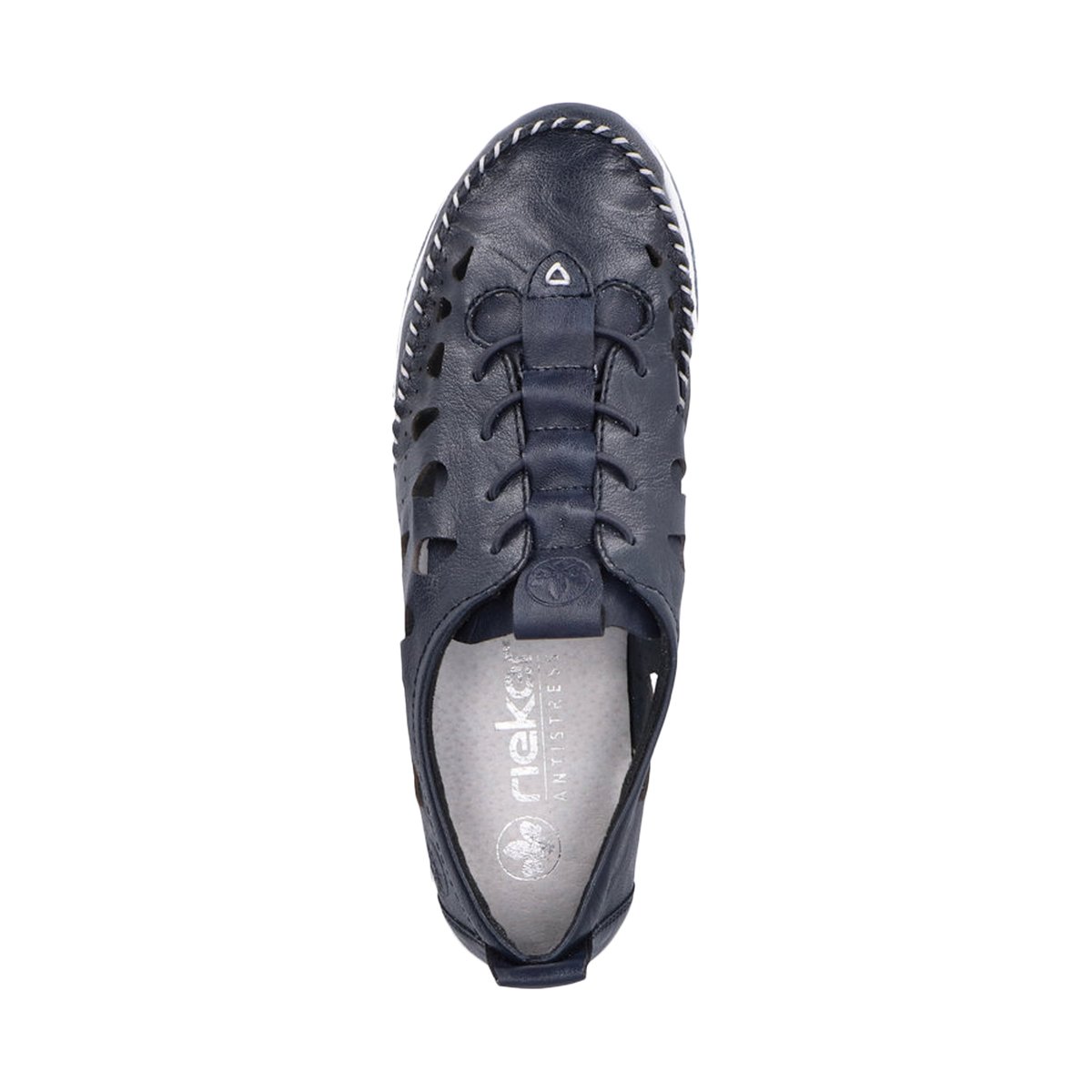 Sneakers en cuir bleues marine ajourées à semelle plate et à fermeture slip-on marine, RIEKER