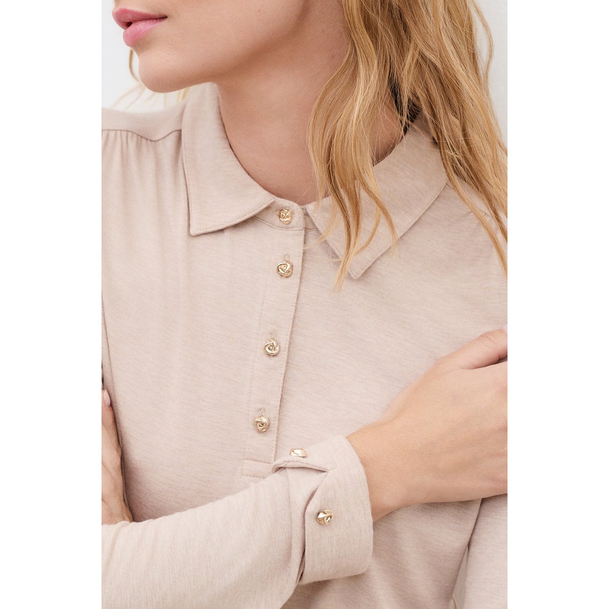 T-shirt droit col chemise TNINE beige, CAROLL
