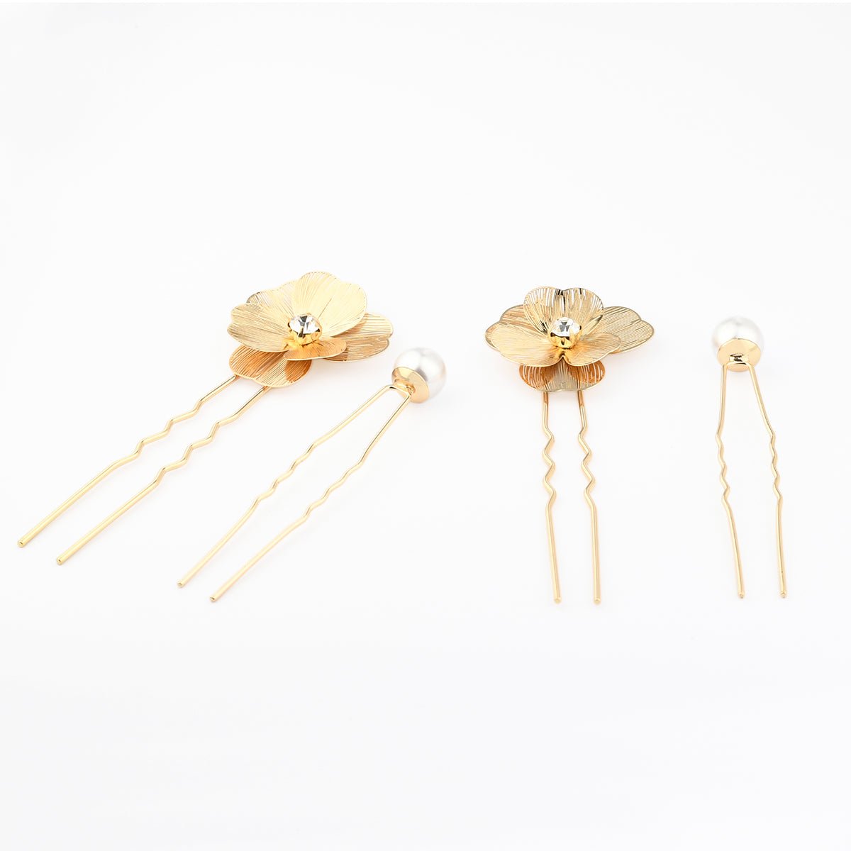 Set de 4 pinces fleurs strassées et perles doré, BALABOOSTE