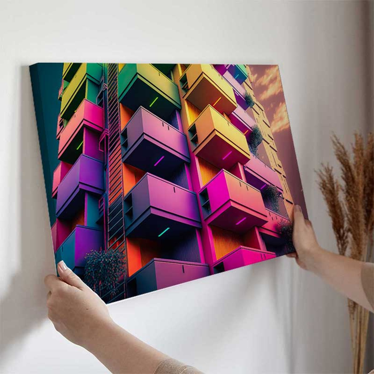 Tableau architecture urbaine colorée toile imprimée, HEXOA