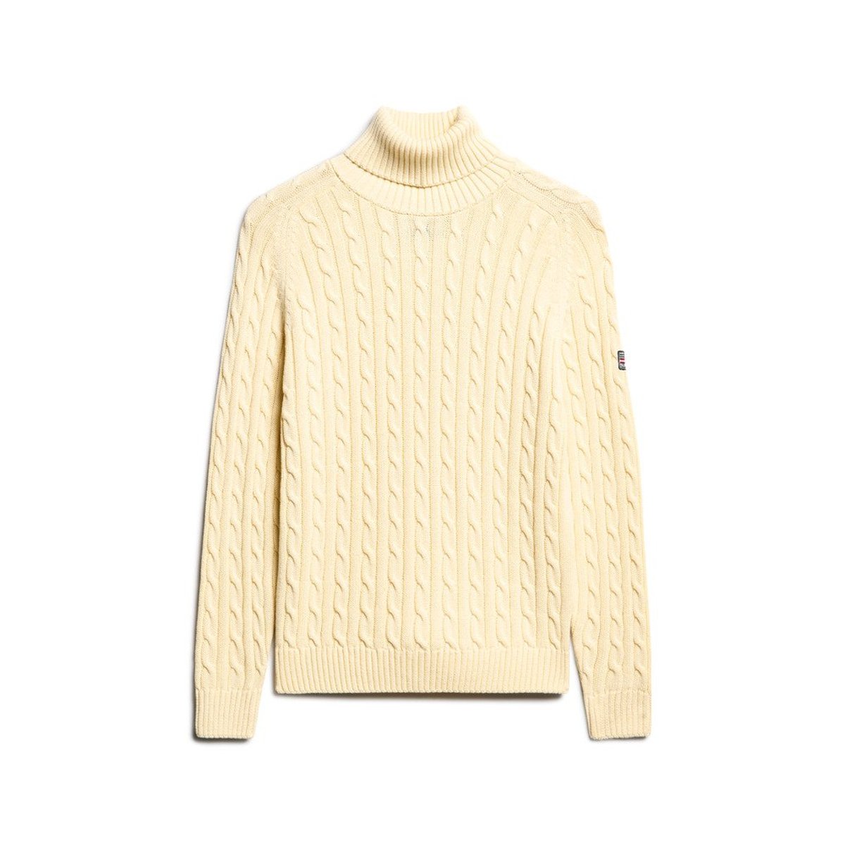 Pull à col roulé en maille torsadée décontracté blanc naturel, SUPERDRY