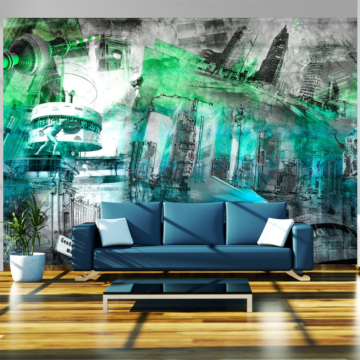 Papier peint intissé panoramique Ville et Architecture Berlin - collage (vert) vert, EDEN