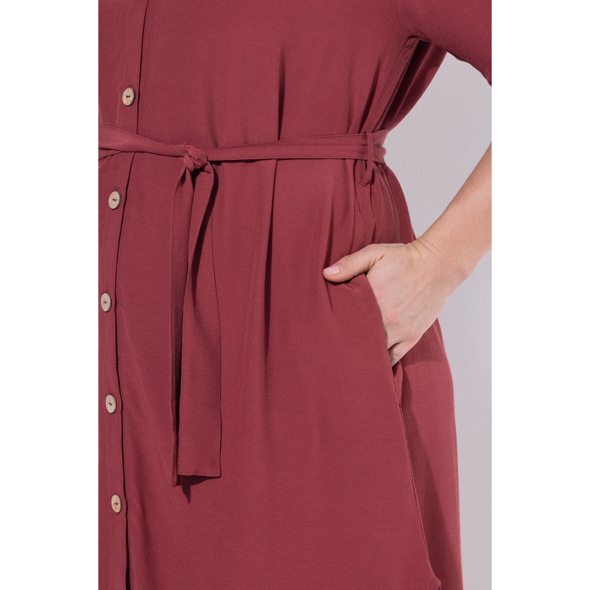 Robe midi en coton bio, ceinture feuille morte, ULLA POPKEN