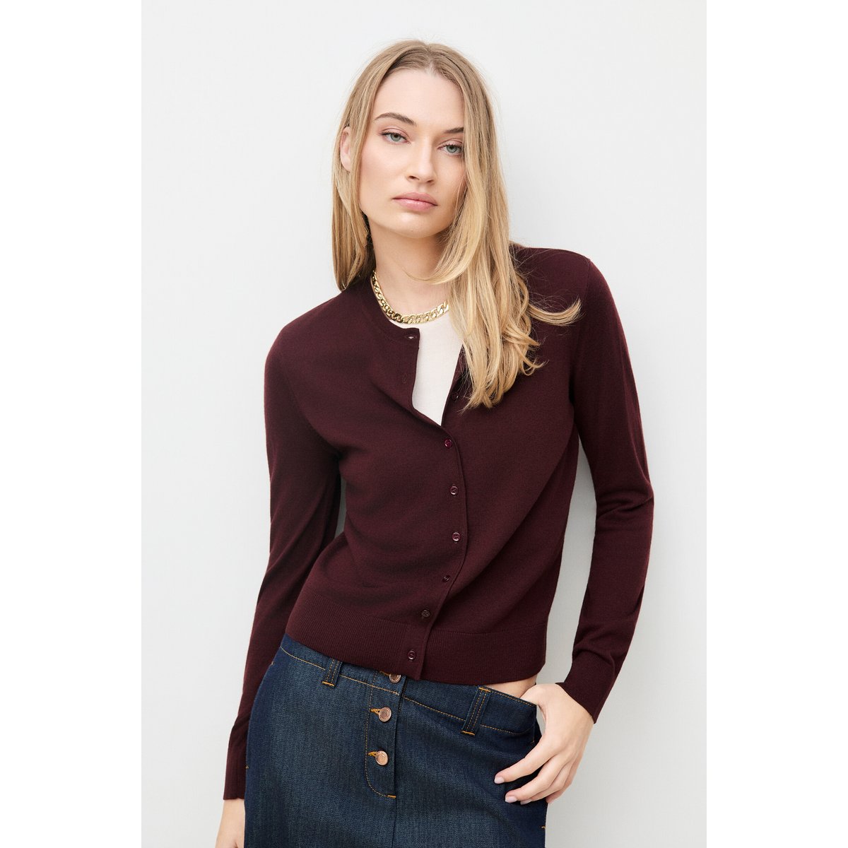 Pull droit col rond MADELINA bordeaux, CAROLL