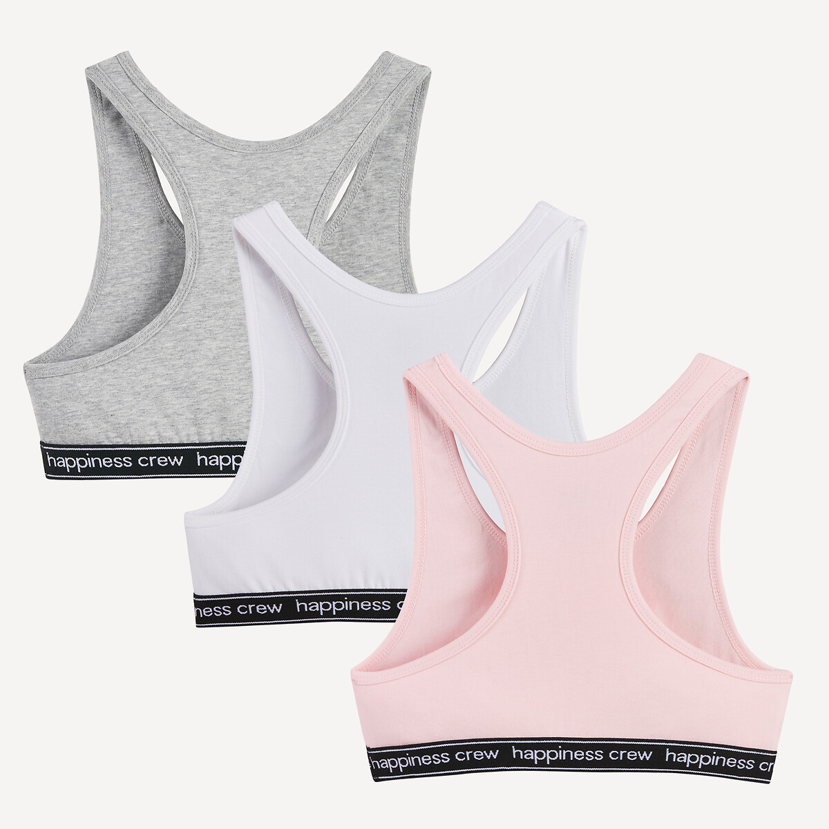 Pack of 3 Crop Tops white/pink/grey, LA REDOUTE COLLECTIONS