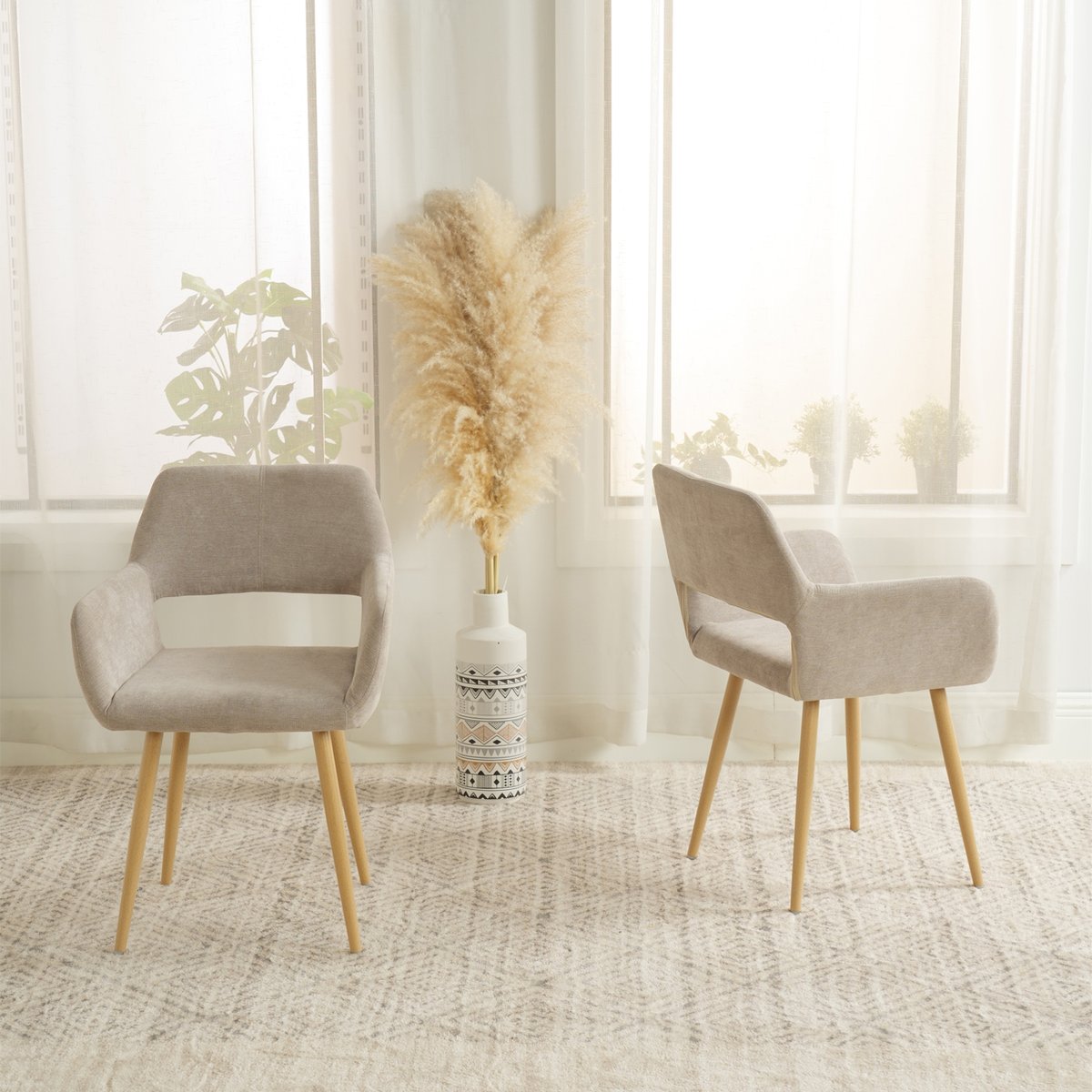 Lot de 2 chaises de salle à manger fauteuil scandinave, CROMWELL beige, MEUBLES COSY