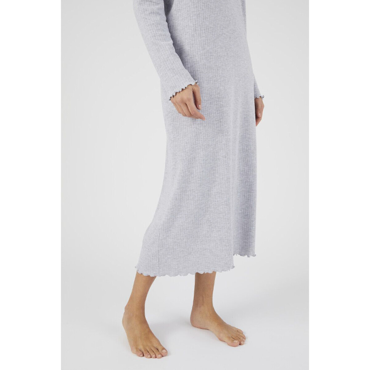 Chemise de  nuit manches longues gris chiné, DAMART