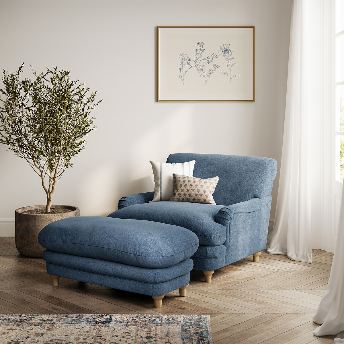 Seraphine Soft Chenille Snuggle Chair denim blue , SO'HOME