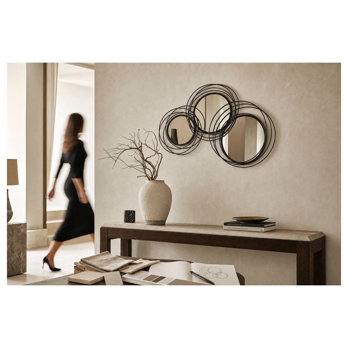 Miroir mural rond en métal noir, RECOLLECTION