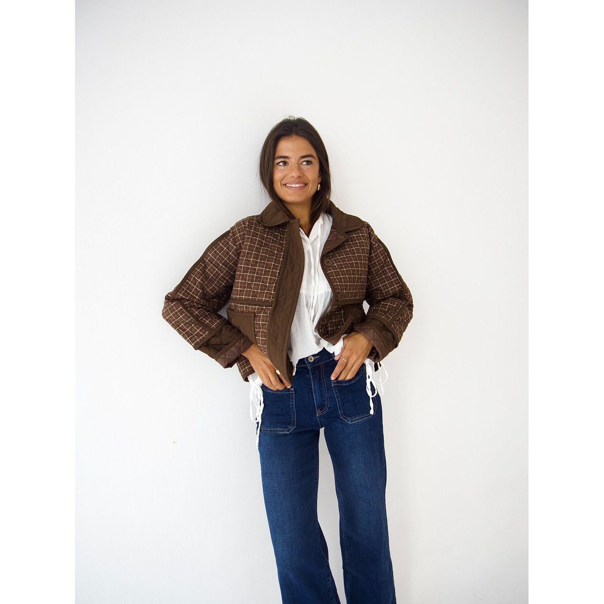 Veste carreaux grand col MILI marron, MINDTRAVELER