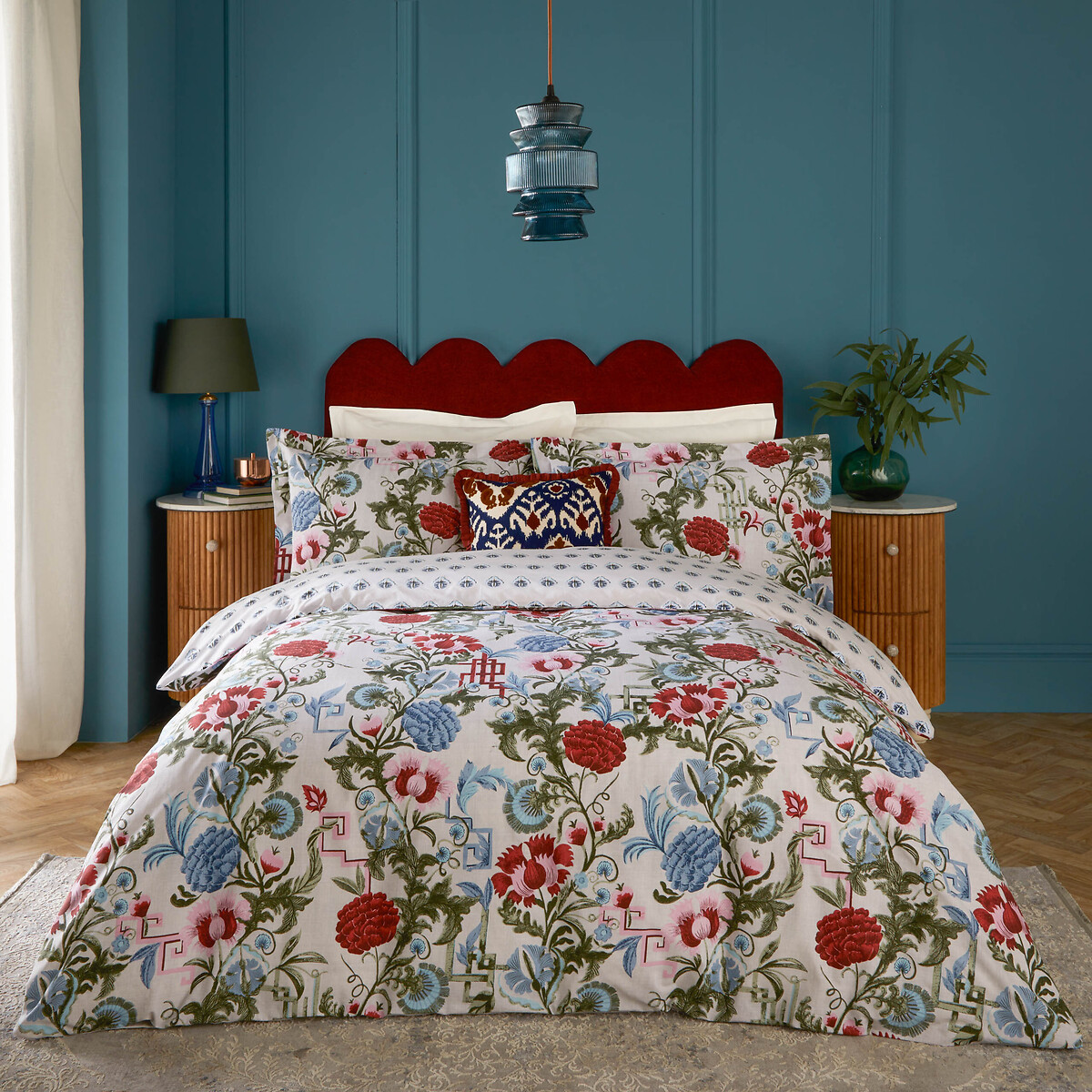 Ishana Reversible Floral Duvet Cover and Pillowcase Set redcurrant, SEVENTY THREE
