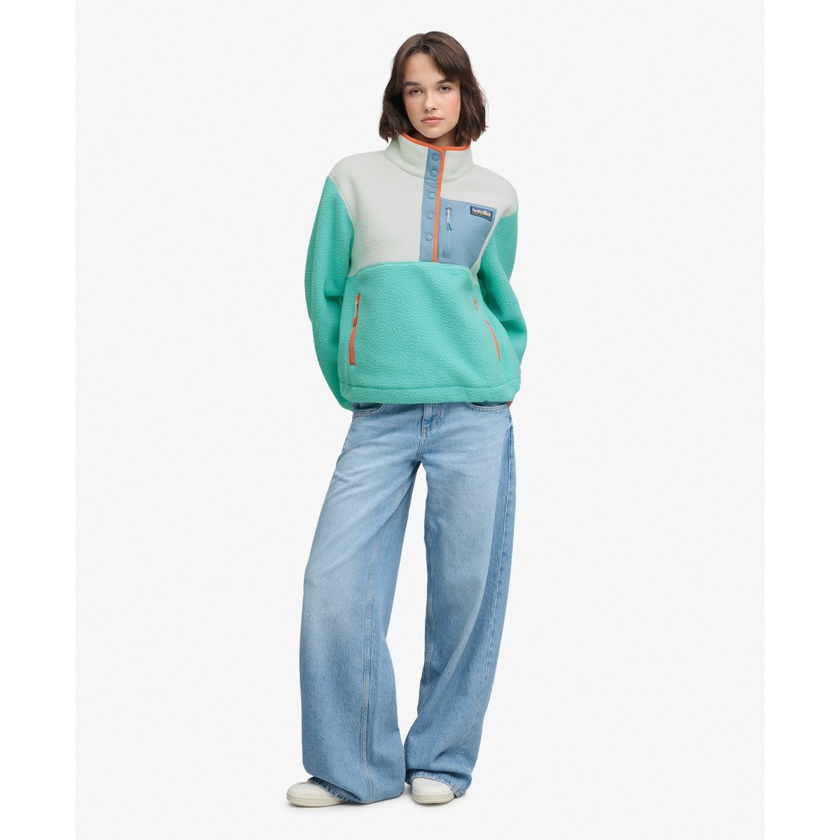 Pullover en Polaire Colour Block turquoise intense, SUPERDRY