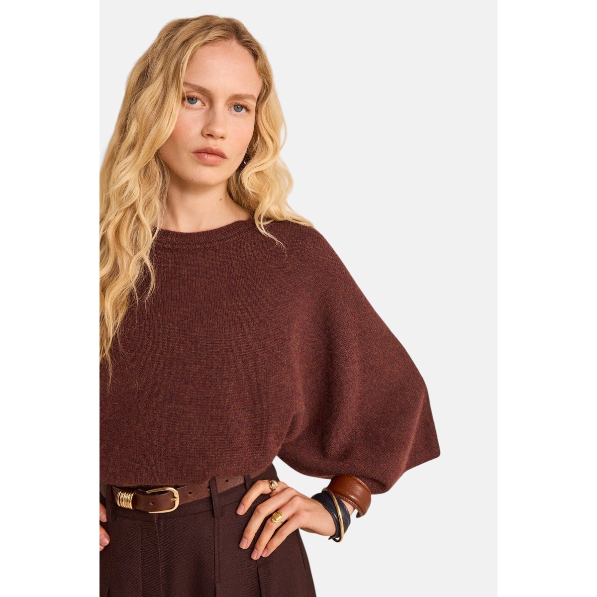 Pull à manches 3/4 en cachemire CODY aubergine, Maison 123