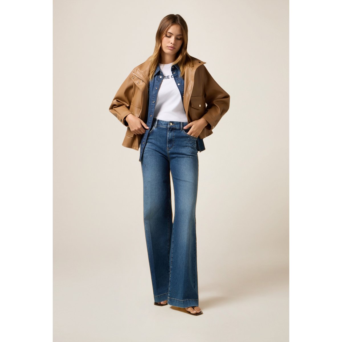 Jeans palazzo avec cristaux bleu, OLTRE